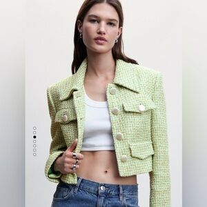 Mango Green Tweed Blazer